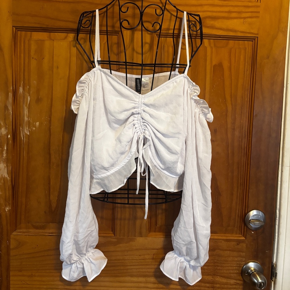 H&M Puff Sleeve Ruched Crop Blouse